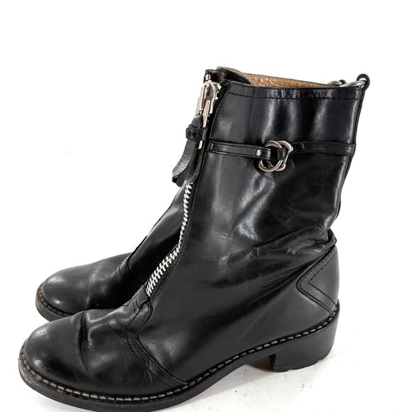 Cole Haan Leather Moto Boots 5.5 Black Combat Ankle Booties Zip Grunge 90s Y2K - Picture 1 of 8